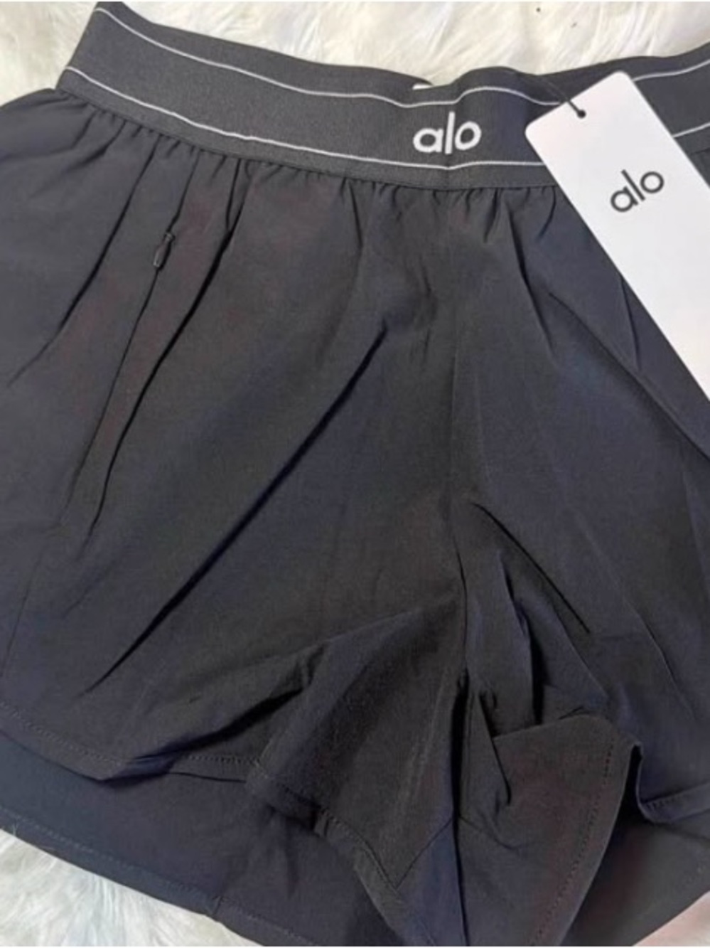 ALO Yoga Women's Black Athletic Shorts with Logo Elastic Waistband